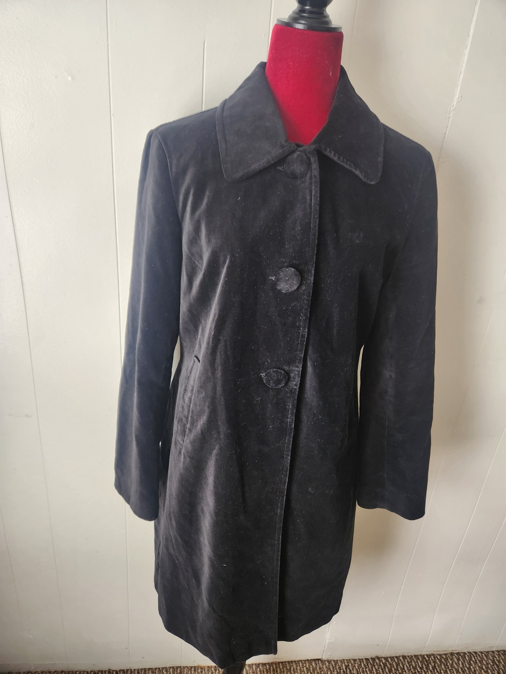 Newport News Black Velvet 3 ButtonTrench Jacket Sz 12 Whimsigoth 90s Minimalist